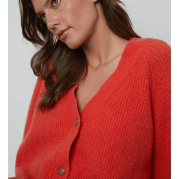 Velvet by Graham & Spencer Mia Wool-Blend Cardigan in Coral - Size XS - Picture 4 of 9